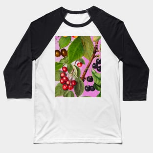 Exotic tropical floral leaves and fruits, botanical pattern, tropical plants, pink fruit pattern over a Baseball T-Shirt